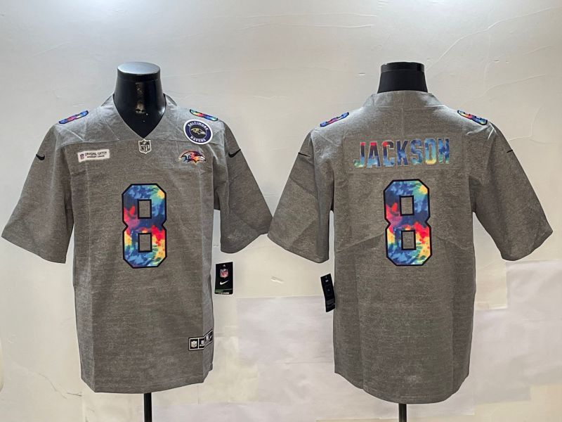 Men Baltimore Ravens #8 Jackson Grey Rainbow 2024 Nike Limited NFL Jersey style 2->new orleans saints->NFL Jersey